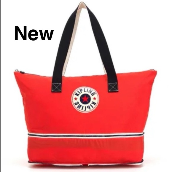 New Kipling Imagine Pack Tote Large Red black foldable  with tags ⭐️⭐️⭐️⭐️⭐️ - Picture 1 of 17